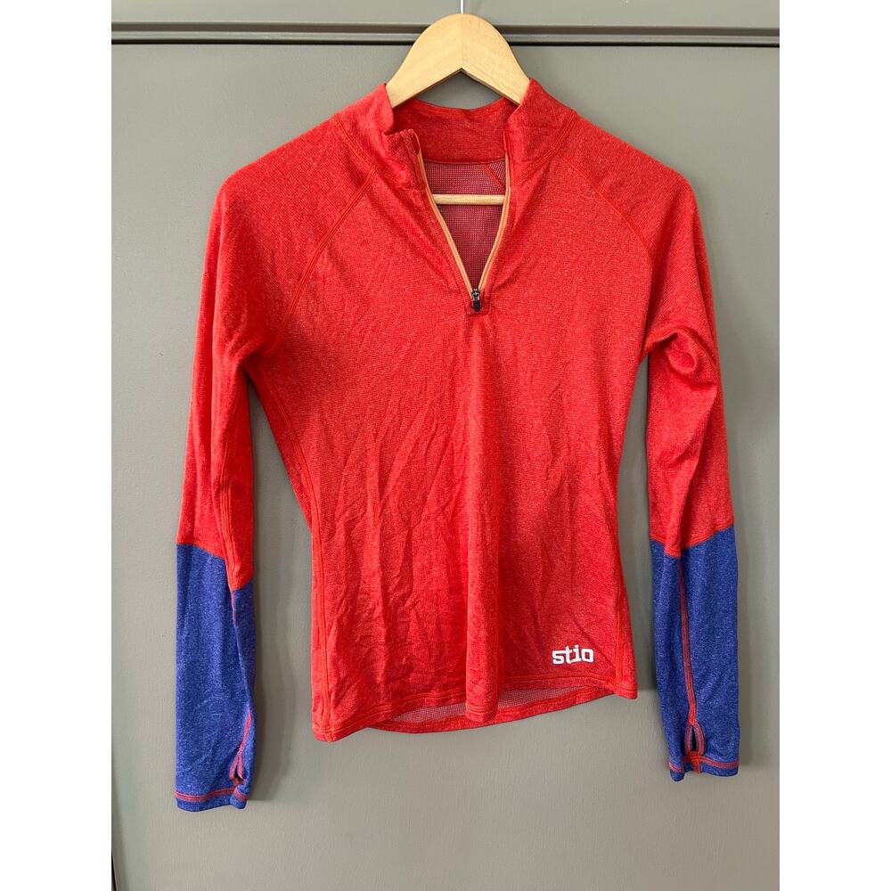 Stio Women’s 1/4 Zip Pullover Top Red Blue Long Sleeve Athletic Base Layer